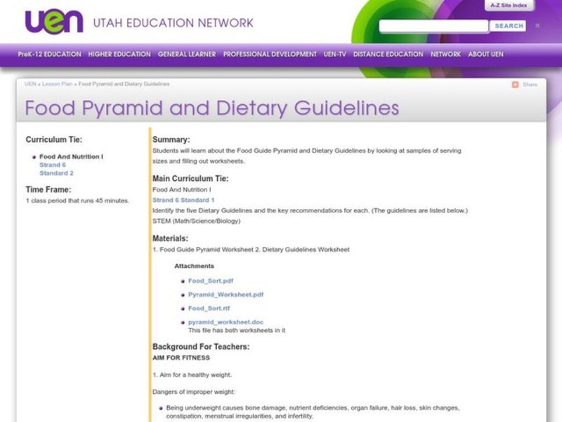 Food Pyramid and Dietary Guidelines Lesson Plan Food Pyramid and Dietary Guidelines Lesson Plan