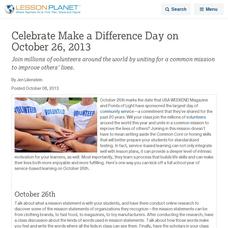 Celebrate Make a Difference Day on October 26, 2013 Lesson Planet Article Celebrate Make a Difference Day on October 26, 2013 Lesson Planet Article