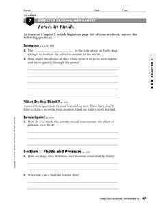 Forces in Fluids Worksheet Forces in Fluids Worksheet