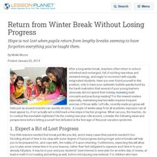 Return from Winter Break Without Losing Progress Lesson Planet Article Return from Winter Break Without Losing Progress Lesson Planet Article