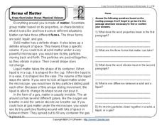 Forms of Matter Worksheet Forms of Matter Worksheet
