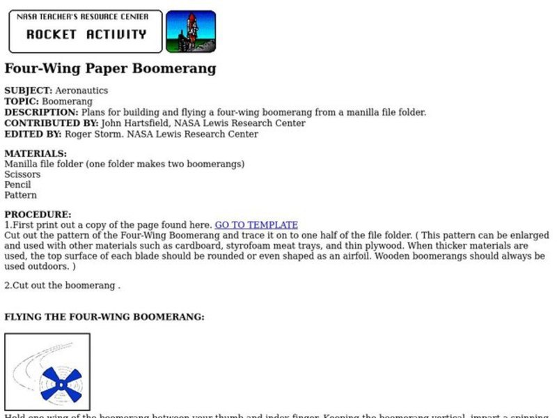Four-Wing Paper Boomerang Lesson Plan Four-Wing Paper Boomerang Lesson Plan