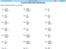 Fraction/ Decimal Worksheet 4 Worksheet Fraction/ Decimal Worksheet 4 Worksheet