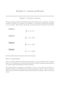 Fractions and Decimals Worksheet Fractions and Decimals Worksheet