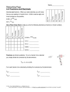 Fractions and Decimals Worksheet Fractions and Decimals Worksheet