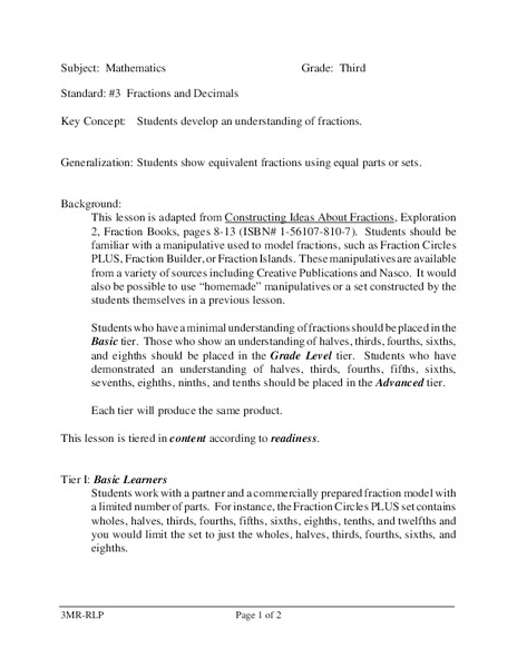Fractions and Decimals Lesson Plan Fractions and Decimals Lesson Plan