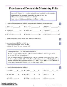 Fractions and Decimals in Measuring Units Worksheet Fractions and Decimals in Measuring Units Worksheet
