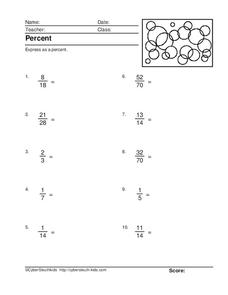 Fractions To Percents Worksheet Fractions To Percents Worksheet