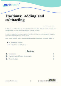 Fractions: Adding and Subtracting Worksheet Fractions: Adding and Subtracting Worksheet