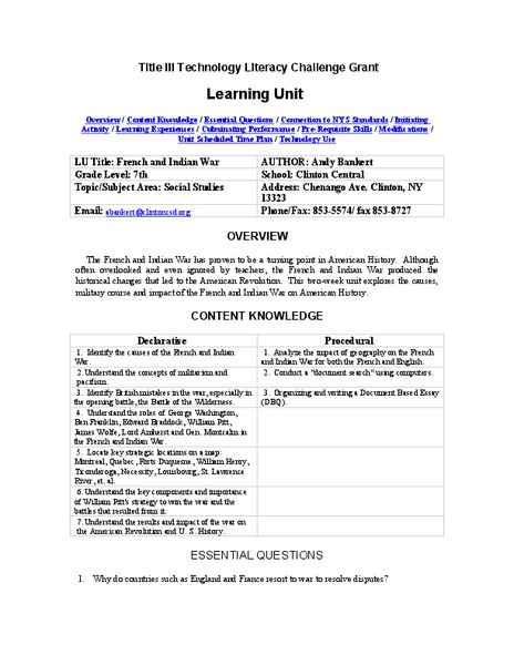 French and Indian War Lesson Plan French and Indian War Lesson Plan