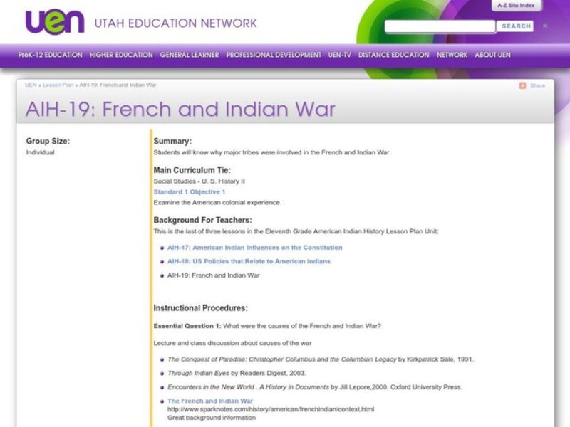 French and Indian War Lesson Plan French and Indian War Lesson Plan