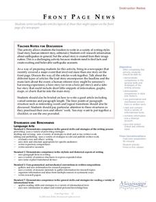 Front Page News Lesson Plan Front Page News Lesson Plan