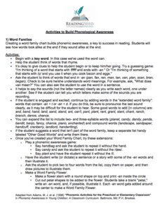 Activities to Build Phonological Awareness Activity Activities to Build Phonological Awareness Activity