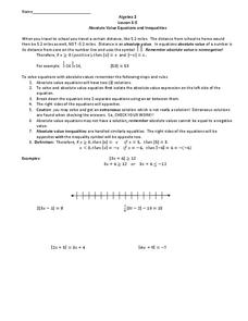 Absolute Value Equations and Inequalities Worksheet Absolute Value Equations and Inequalities Worksheet