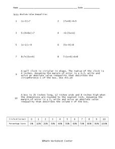 Absolute Value Inequalities Worksheet Absolute Value Inequalities Worksheet