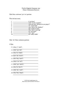 Future Continuous Exercise Worksheet Future Continuous Exercise Worksheet