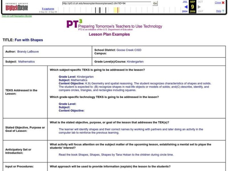 Fun with Shapes Lesson Plan Fun with Shapes Lesson Plan