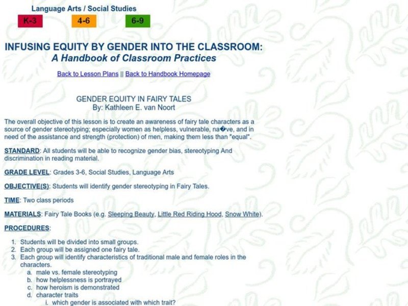 GENDER EQUITY IN FAIRY TALES Lesson Plan GENDER EQUITY IN FAIRY TALES Lesson Plan