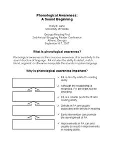 Phonological Awareness: A Sound Beginning Activity Phonological Awareness: A Sound Beginning Activity