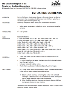 Estuarine Currents Lesson Plan Estuarine Currents Lesson Plan