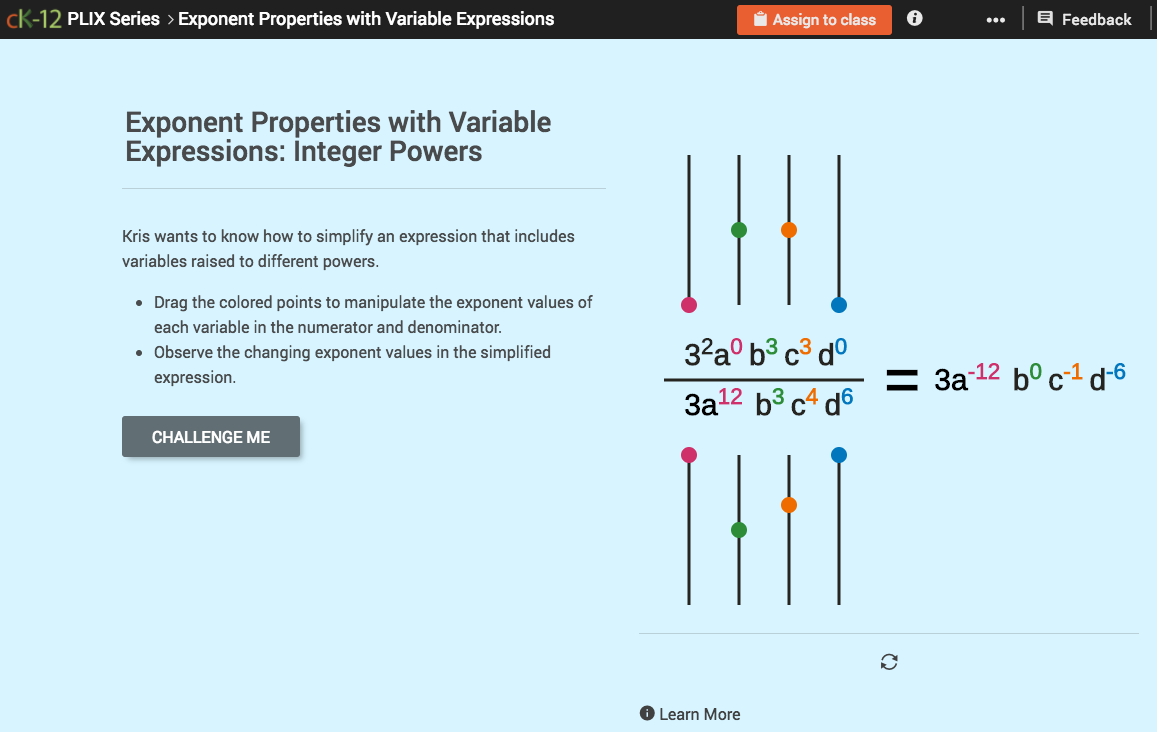 Exponent Properties with Variable Expressions: Integer Powers Interactive Exponent Properties with Variable Expressions: Integer Powers Interactive
