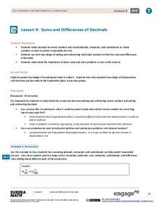 Sums and Differences of Decimals Lesson Plan Sums and Differences of Decimals Lesson Plan