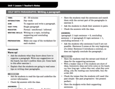 Help With Paragraphs: Writing A Paragraph Lesson Plan Help With Paragraphs: Writing A Paragraph Lesson Plan