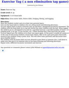 Exercise Tag ( a non elimination tag game) Lesson Plan Exercise Tag ( a non elimination tag game) Lesson Plan