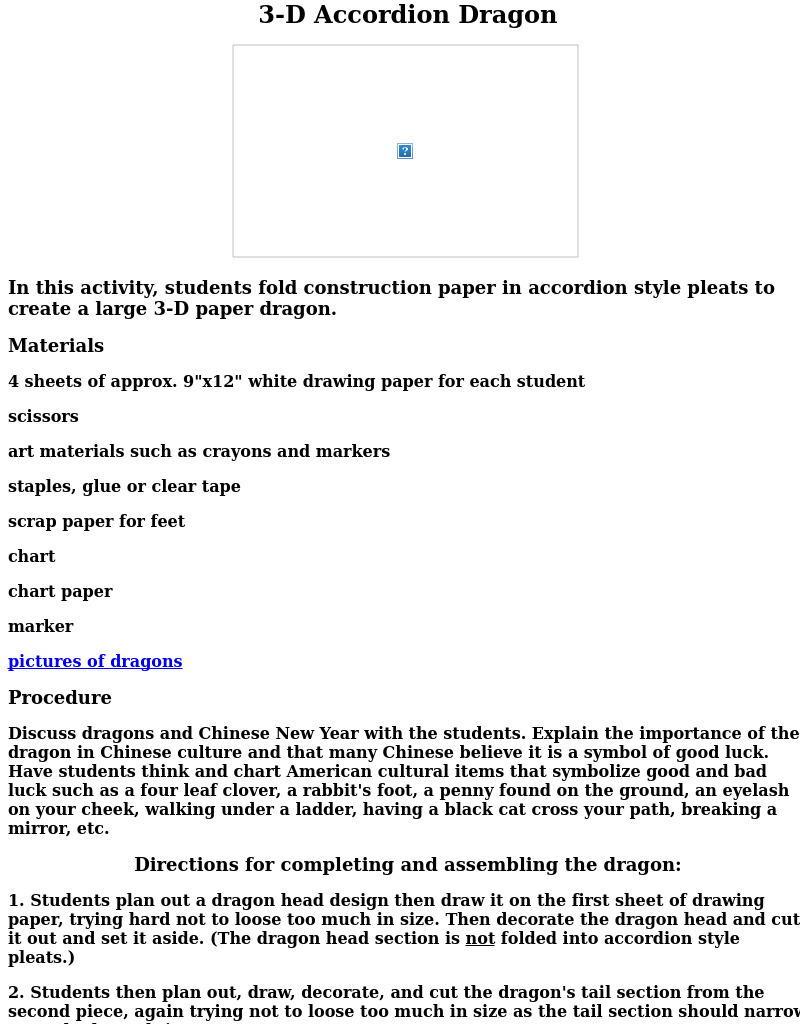 3-D Accordion Dragon Lesson Plan 3-D Accordion Dragon Lesson Plan