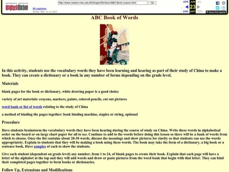 ABC Book of Words Lesson Plan ABC Book of Words Lesson Plan