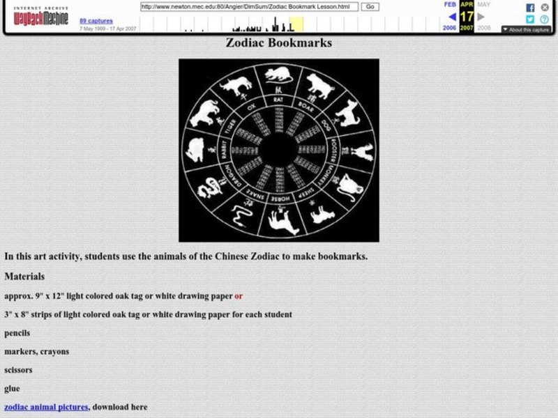 Zodiac Bookmarks Lesson Plan Zodiac Bookmarks Lesson Plan