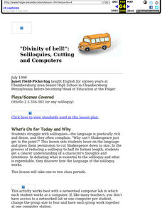 Divinity of hell: Soliloquies, Cutting and Computers Lesson Plan Divinity of hell: Soliloquies, Cutting and Computers Lesson Plan