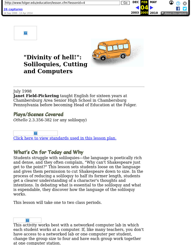 Divinity of hell: Soliloquies, Cutting and Computers Lesson Plan Divinity of hell: Soliloquies, Cutting and Computers Lesson Plan