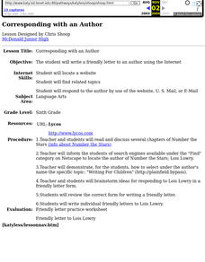 Corresponding with an Author Lesson Plan Corresponding with an Author Lesson Plan