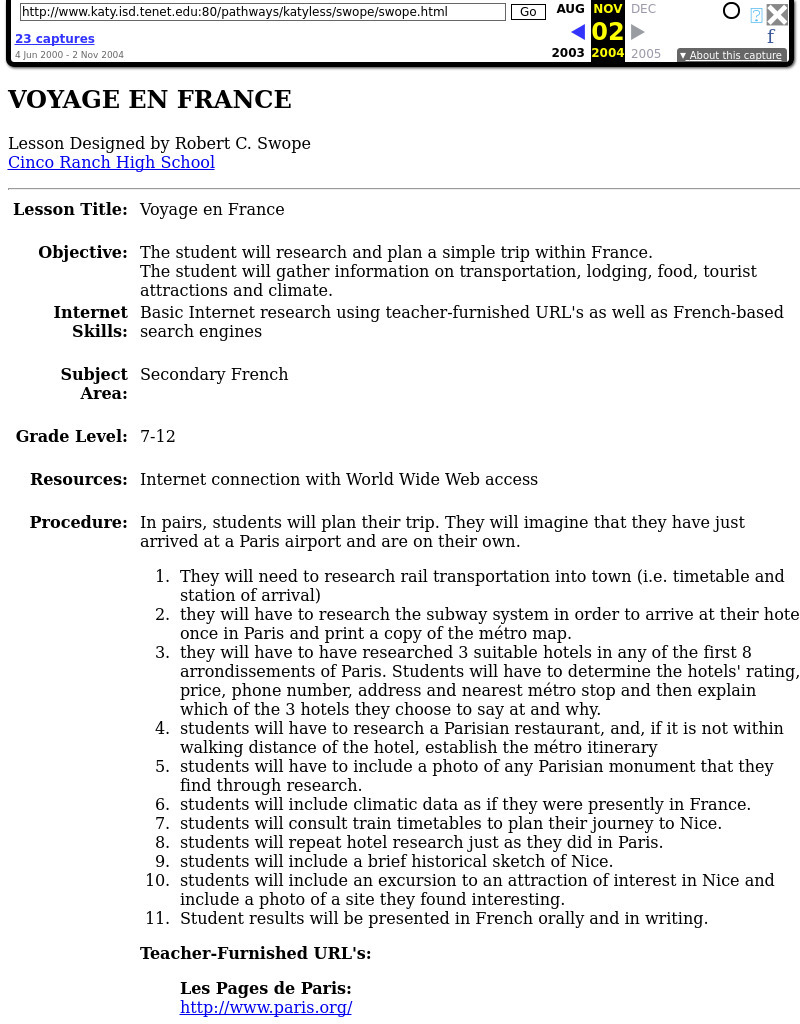 VOYAGE EN FRANCE; French, Travel, Technology Lesson Plan VOYAGE EN FRANCE; French, Travel, Technology Lesson Plan