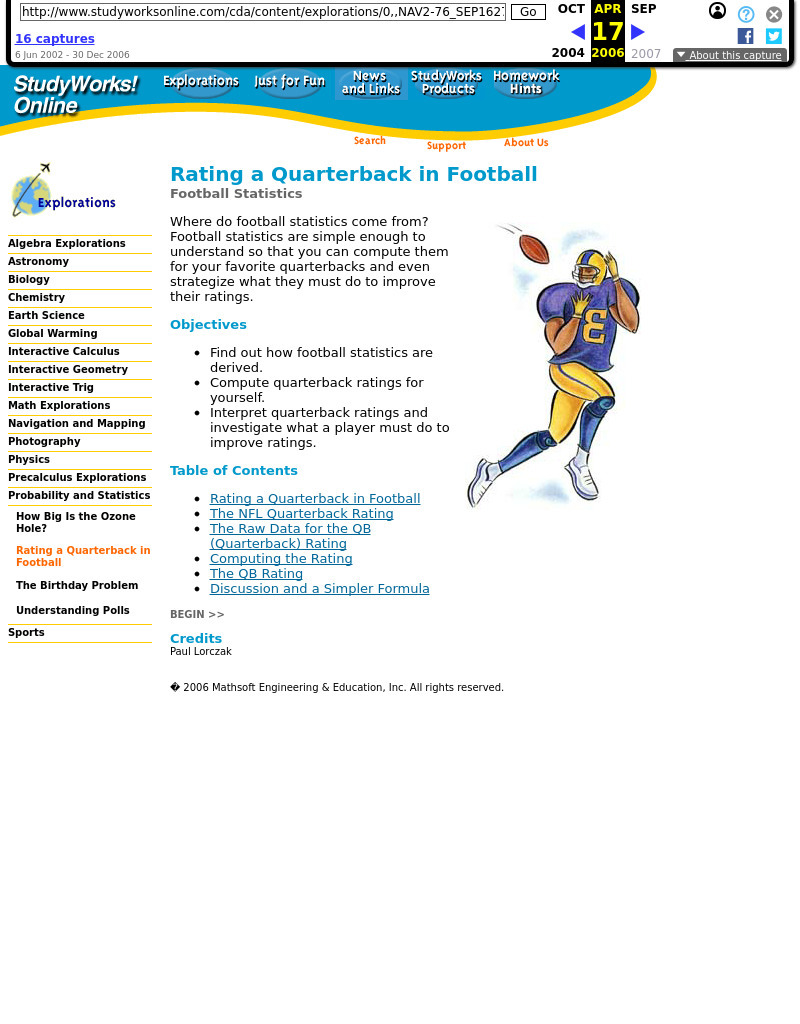 Rating a Quarterback in Football: Statistics, Math, Ratings Lesson Plan Rating a Quarterback in Football: Statistics, Math, Ratings Lesson Plan