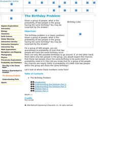 The Birthday Problem Lesson Plan The Birthday Problem Lesson Plan