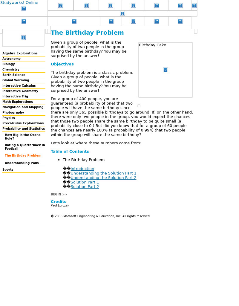 The Birthday Problem Lesson Plan The Birthday Problem Lesson Plan