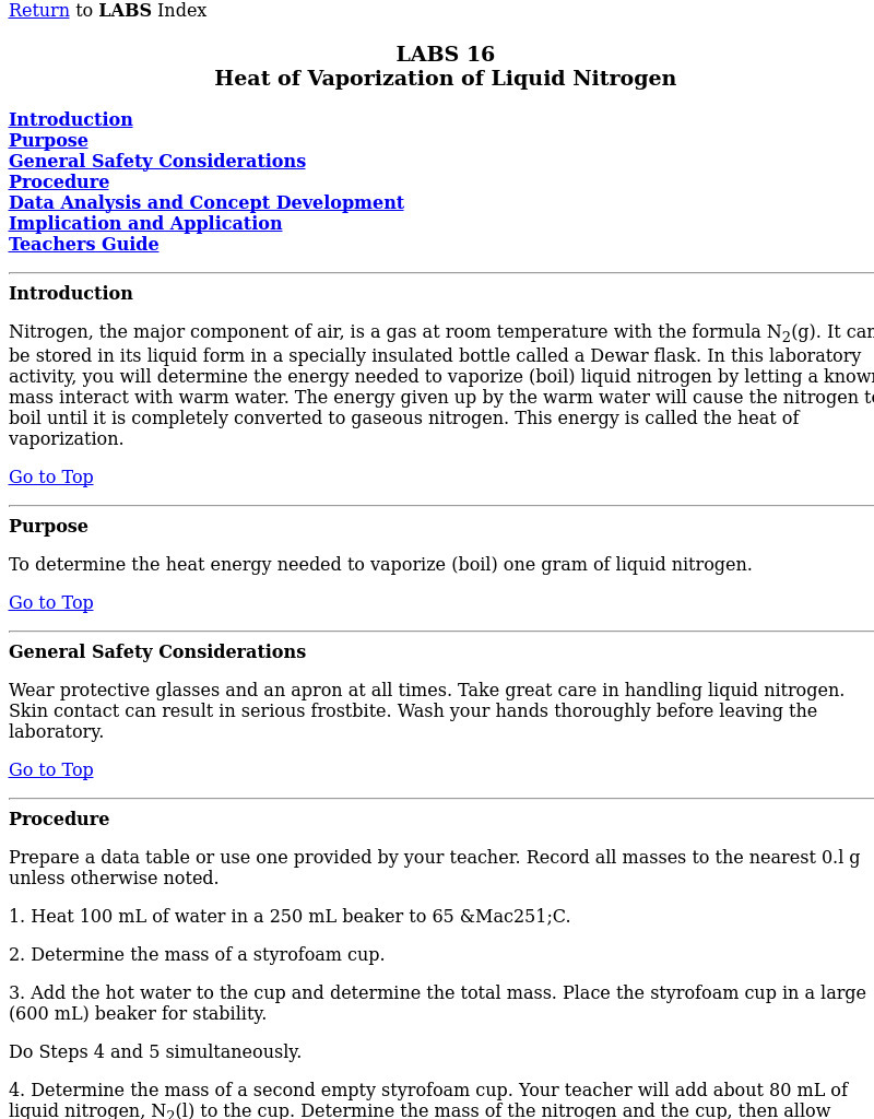 Heat of Vaporization of Liquid Nitrogen Lesson Plan Heat of Vaporization of Liquid Nitrogen Lesson Plan