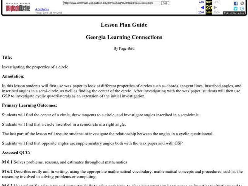 Investigating the properties of a circle Lesson Plan Investigating the properties of a circle Lesson Plan