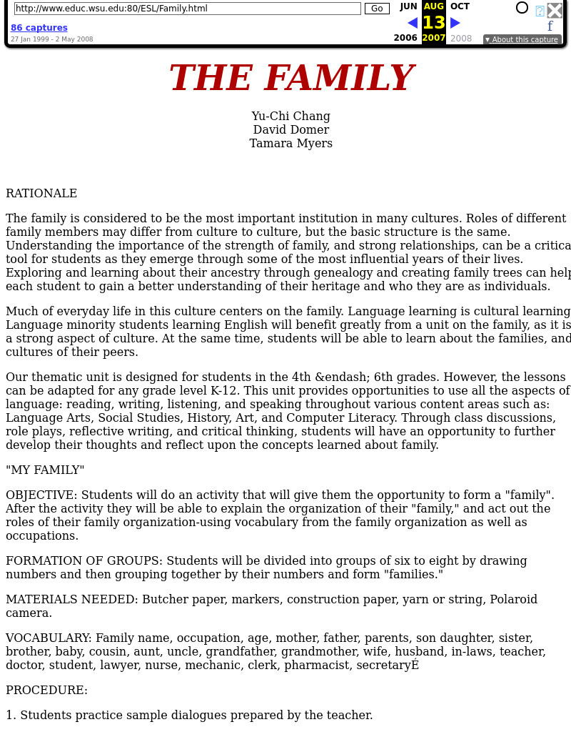 The Family Lesson Plan The Family Lesson Plan