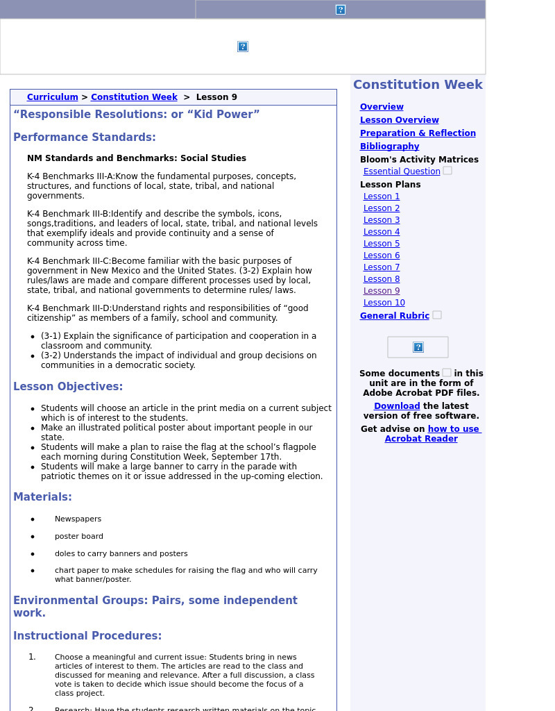 Responsible Resolutions: or Kid Power Lesson Plan Responsible Resolutions: or Kid Power Lesson Plan