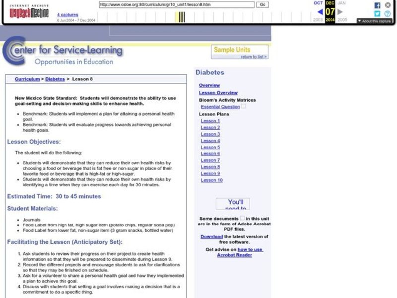 DIBETES Lesson Plan DIBETES Lesson Plan