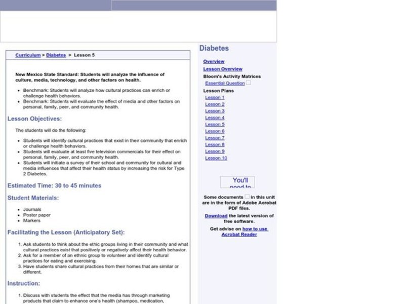 Diabetes Lesson Plan Diabetes Lesson Plan