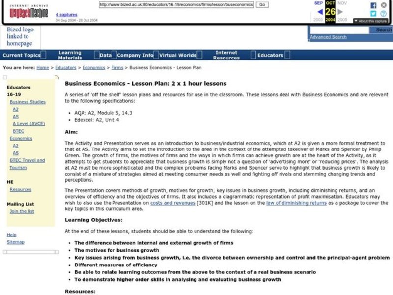 Business Economics Lesson Plan Business Economics Lesson Plan