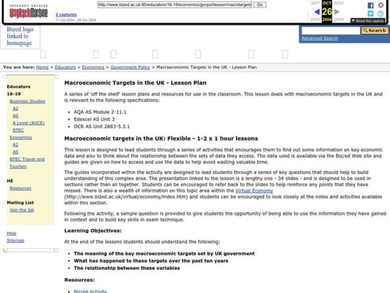 Macroeconomic Targets in the UK Lesson Plan Macroeconomic Targets in the UK Lesson Plan