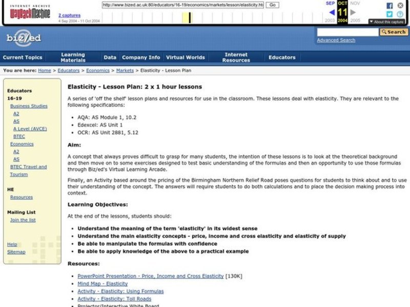 Elasticity Lesson Plan Elasticity Lesson Plan