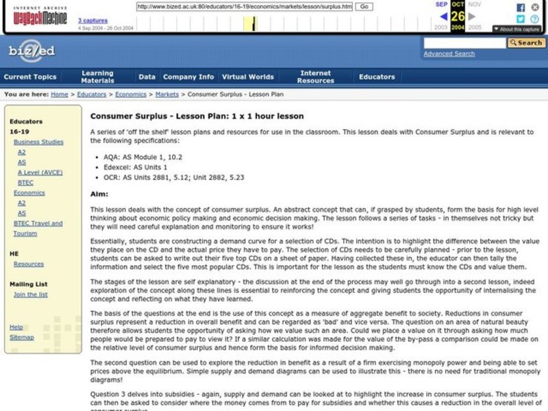 Consumer Surplus Lesson Plan Consumer Surplus Lesson Plan