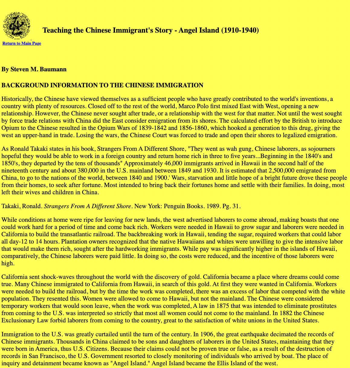 Teaching the Chinese Immigrant's Story - Angel Island (1910-1940) Lesson Plan Teaching the Chinese Immigrant's Story - Angel Island (1910-1940) Lesson Plan