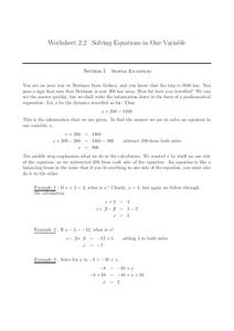 Solving Equations in One Variable Lesson Plan Solving Equations in One Variable Lesson Plan
